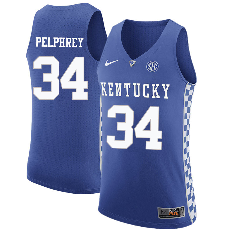 Men Kentucky Wildcats #34 John Pelphrey College Basketball Jerseys-Blue